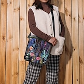 levne Tašky přes rameno-dámská bohémská květinová vyšívaná crossbody kabelka, umělecká ručně vyrobená taška přes rameno s barevným květinovým vzorem, ideální pro běžné nošení a festivaly