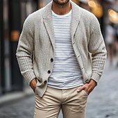 preiswerte Herren Strickjacke-Herren Strickjacke Gerippt Grobstricken Stricken Standard Tasche Feste Farbe Schalkragen Strickware Elegant Heim Arbeit Bekleidung Bischof Frühling Herbst Kaki M L XL