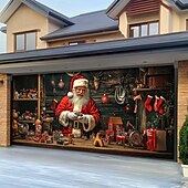 tanie Osłony drzwi garażowych na Boże Narodzenie-Boże Narodzenie na zewnątrz garaż drzwi pokrywa xmas baner święty mikołaj centrum handlowe duże tło świąteczne dekoracja na święta zewnętrzne garaż drzwi dekoracje ścienne domu