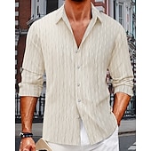 cheap Men&#039;s Button Up Shirts-Men&#039;s Shirt Summer Shirt Casual Shirt Beach Shirt Button Up Shirt Black White Navy Blue Blue Green Short Sleeve Plain Lapel Vacation Hawaiian Jacquard Clothing Apparel Polyester Fashion Casual