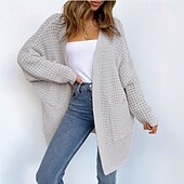 abordables Cardigans et vêtements d&#039;extérieur-Femme Pull Chandail Décontractées Couleur unie Grosse maille Ouvrir le devant Tricoté Texturé manche longue Hauts longs Tricoter Intérieur Travail Rose Claire Gris Automne Hiver