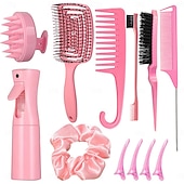 cheap Hair Styling Accessories-12pcs Complete Hair Styling Comb Set - Versatile Detangling &amp; Teasing Combs, Edge &amp; Rat Tail Brushes, Scalp Massager, Spray Bottle - Ideal for All Hair Types &amp; Daily Use