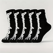 voordelige heren sokken-Voor heren 5 paar Multi-pakketten Sokken Crew Sokken Casual sokken Zwart Kleur Halloween Doodskoppen Sport &amp; Outdoor Dagelijks Vakantie Standaard Medium Herfst winter Modieus Casual