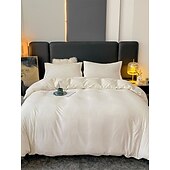 お買い得  エリートコレクション-羽毛布団カバーセット、無地スタイル、高級ウォッシュドポリエステル3点寝具セット、柔らかく通気性のある生地で贅沢な睡眠体験を実現、枕カバー付き