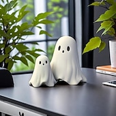levne Halloweenové závěsné a stolní dekorace-halloween roztomilá figurka ducha - prostředníček strašidelná socha ducha z pryskyřice, roztomilá dekorace ducha pro halloweenskou výzdobu, verandu a vnitřní strašidelné bytové dekorace 10x10x10cm