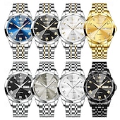 Недорогие Кварцевые часы-OLEVS Мужские кварцевые часы Минималистичные модные бизнес-наручные часы с подсветкой календарем датой неделя водонепроницаемые стальные часы