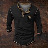 Men's Button T Shirt Henley Shirt Tee Graphic Tee Long Sleeve Henley Spring &  Fall Fashion Festival / Party Halloween Printing Vacation Weekend Festival Black Top Tee for Men3