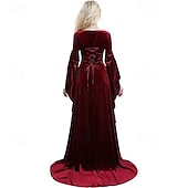 abordables Robe-Médiéval Renaissance Robe de cocktail Robe de Bal Manche cloche Étranger Elfe Femmes Celtique Fantaisie Royal Halloween Carnaval Mascarade LARP Foire de la Renaissance Festival Adulte Robe