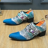baratos Semi-formal-Sapatos oxford masculinos com salto alto e fivela psicodélica e biqueira de camurça – calçados formais estilo retrô para festas e eventos especiais