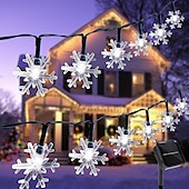 baratos Luzes solares de corda-Luzes de corda de fada à prova d&#039;água de floco de neve de natal com led solar 30/50/100 led 8 modos de iluminação para áreas externas quintal jardim feriado jardim casamento festa de ano novo