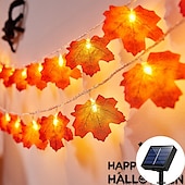 رخيصةأون يعمل بالطاقة الشمسية-سلسلة أضواء ثلاثية الأبعاد تعمل بالطاقة الشمسية على شكل أوراق القيقب اليقطينية بطول 6.5 متر و30 مصباح LED خارجي مقاوم للماء لحديقة الخريف وعيد الشكر وعيد الميلاد وحفلات الزفاف والعطلات وفناء المنزل