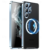 رخيصةأون جراب سامسونج-هاتف غطاء من أجل سامسونج جالاكسي S24 S23 S22 S21 Ultra Plus S21 FE اس 25 الترا حالة الامتزاز المغناطيسي مع ماجسيف حامي عدسة الكاميرا دعم الشحن اللاسلكي ضد الصدمات أكريليك سبائك الألومنيوم