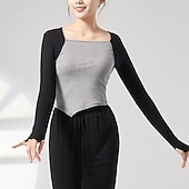 billiga Dansträning-Sportkläder Topp Ren Färg Tvinning Dam Prestanda Träning Långärmad Hög Polyester