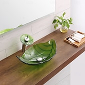 billiga Fristående tvättställ-Badrums sink / Badrumskran / Badrums Monteringssing Nutida - Härdat Glas Rektangulär Vessel Sink