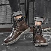 cheap Work Boots-Men&#039;s Brown Leather Work Boots, Durable Lace-Up Ankle Boots with Rugged Sole, Perfect for Outdoor Activities, Construction, and Casual Wear