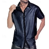 ieftine Topuri-cămăși disco pentru bărbați din anii &#039;70 paiete metalice cămăși cu mânecă scurtă cu butoni în jos costum retro vintage anii 1970 performanță petrecere scenă halloween