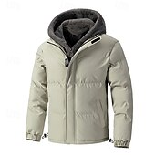 billige Dunjakker og parkaser til herrer-Herre Vinterjakke Pufferjakke Fleece-jakke Polstret 2 i 1 falske to stykker Polyester Hette Lomme utendørs Stevnemøte Fritid / hverdag Normal Mote Fritid Hold Varm Vindtett Vinter عادي Mørkegrå Svart