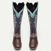 levne Cowboy &amp; Western Boots-pánské vintage westernové kovbojské boty se složitou výšivkou a pštrosím potiskem - stylový design do poloviny lýtek pro rodeo, festivaly a běžné nošení