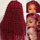 abordables Perruques à dentelle frontale-Perruque Cheveux Naturel Rémy Fermeture 5x5 13x6 Dentelle Devant Cheveux Brésiliens Ondulation profonde Bourgogne Partie latérale Partie médiane Partie libre Femme Densité 130% 150% 180% avec des