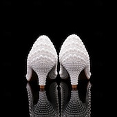 baratos Semi-formal-Mulheres Sapatos De Casamento Sapatos brancos Sapatos de vestir Casamento Festa Floral Cor de contraste Saltos de casamento Sapatos de noiva Sapatos de dama de honra Pérolas Sintéticas Miçangas Salto