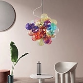 abordables Suspension-Suspension LED blanc chaud 3/5/8 lumières design moderne Spoutnik G9 globe en verre coloré abat-jour en verre lustre câble réglable plafonnier pour îlot de cuisine chambre à coucher boules à bulles