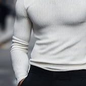 cheap Ribbed Knit Tee-Men&#039;s T Shirt Muscle Shirt Long Sleeve Shirt Mock Turtleneck Long Sleeve Turtleneck Rolled collar Fall &amp; Winter Plain Lightweight Classic Casual Ribbed Outdoor Casual Sports White Top Tee for Men