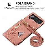 お買い得  サムスン用ケース-電話 ケース 用途 Zフリップ6 Z Flip 5 Z Flip 4 Z Flip 3 バックカバー スタンド付き ジッパ－ ストラップ付き レトロ風 TPU PUレザー