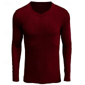 ieftine Tricou din tricot cu nervuri-Bărbați Tricou Cămașă musculară Tricou din tricot cu nervuri Tee Top Manșon Lung În V Vară Simplu Pit Strip Modă Designer De Bază Striat Vacanță Stradă Ieșire Negru Alb Vișiniu Top tricou pentru