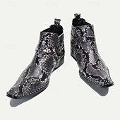 cheap Premium Leather Boots-Men&#039;s Premium Cowhide Leather Ankle Boots with Snakeskin Pattern – Stylish Western Motorcycle Boots for Biker Events and Casual Wear