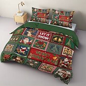 baratos Quarto de Natal-conjunto de capa de edredom de natal estilo vintage patchwork design conjunto de edredom de natal completo inclui capa de edredom e fronhas perfeito para adicionar alegria sazonal e conforto à decoração do seu quarto