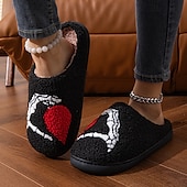 economico Pantofole da casa-pantofole di cotone con design a forma di amore pantofole nere in peluche a forma di mano da cartone animato per uomo&amp;amp;scarpe da interno in velluto più spesse per le donne
