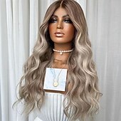abordables Perruques à dentelle frontale-Perruque Cheveux Naturel Rémy 13x4 devant en dentelle Cheveux Eurasiens Ondulé Multicolore Partie libre Femme Densité 130% 150% Cheveux Colorés Mèches Colorées / Balayées 100% vierge Sans colle Longue