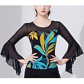 voordelige Latin danskleding-Latijnse dans Top Prints Pure Kleur Gesplitst Dames Prestatie Opleiding 3/4 mouw Hoog Polyester