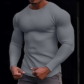 cheap Waffle Knit Tee-Men&#039;s Waffle Shirt T Shirt Tee Top Long Sleeve Shirt Long Sleeve Crew Neck Spring &amp;  Fall Plain Fashion Designer Basic Knitted Vacation Street Going out Dark Brown Dark Grey Black Top Tee for Men