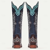 levne Cowboy &amp; Western Boots-pánské vintage westernové kovbojské boty se složitou výšivkou a pštrosím potiskem - stylový design do poloviny lýtek pro rodeo, festivaly a běžné nošení