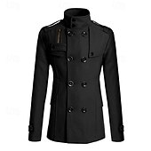 billiga Trenchcoat för män-Herr Peacoat Trenchcoat Dagligen Semester Höst vinter Polyester Håller värmen Ytterkläder Kläder Mode Klassisk Slät Ficka Hög krage Dubbelknäppt