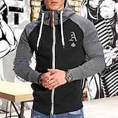 economico Felpa &amp; Sweatshirt-Per uomo Felpa con cappuccio Giacca con cappuccio Collage Zip intera Manica lunga Felpa con cappuccio Informale Athleisure Autunno Traspirante Asciugatura rapida Morbido Allenamento in palestra Corsa
