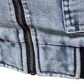 billige Denimjakker-Herre Fleece-jakke Jean jakke Denimjakker Fritid / hverdag Høst vinter Fargeblokk Fritid Knaphul Normal Mørkegrå Mørkeblå Lyseblå Jakker