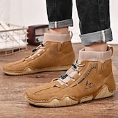 abordables Bottines-bottines décontractées en similicuir marron clair pour hommes avec détails cousus à la main, tige en tricot et lacets à bascule réglables - conception confortable et robuste pour l&#039;extérieur et le quotidien