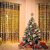 abordables Guirlandes solaires-Rideau lumineux solaire d&#039;extérieur avec télécommande, 8 modes d&#039;éclairage, guirlande lumineuse 3 x 3 m, 300 LED, étanche IP65, pour Noël, fête, mariage, maison, jardin, mur, salon, chambre à coucher,
