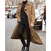 cheap Men&#039;s Trench Coat-Men&#039;s Transition Jacket Trench Coat Going out All Seasons Polyester Windproof Outerwear Clothing Apparel Classic Plain Pocket Lapel Double Breasted