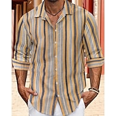 economico camicia da uomo con bottoni-Per uomo Camicia Camicia Estiva Camicia casual Camicia da Spiaggia Camicia con Bottoni Camicie a righe Giallo Marrone chiaro Blu Verde Kaki Manica Lunga A righe Bavero Vacanza Camicia hawaiana
