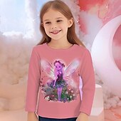 billiga Flickans 3D-tecknad film-Flickor 3D Grafisk Tecknat T-shirt Långärmad Vår Höst Mode Grundläggande Barn 4-12 år Rund hals Utomhus Ledigt Dagligen Normal