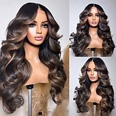 abordables Perruques à dentelle frontale-Perruque Cheveux vierges non transformés 13x4 devant en dentelle Cheveux Péruviens Bouclé Multicolore Partie médiane Femme Densité 130% 150% Mèches Colorées / Balayées Ligne de Cheveux Naturelle Sans