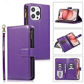 cheap iPhone Cases-Phone Case For iPhone 16 Pro Max Plus iPhone 15 Pro Max Plus iPhone 14 13 12 11 Pro Max Mini SE X XR XS Max 8 7 Plus Back Cover with Stand Holder Zipper with Wrist Strap Retro TPU PU Leather