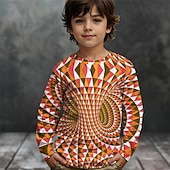 billiga Pojkens 3D Vision &amp; Geometri-Pojkar 3D Grafisk Geometrisk T-shirt Långärmad Vår Höst Mode Grundläggande Barn 4-12 år Rund hals Utomhus Ledigt Dagligen Normal