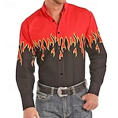billige vestlige skjorter for menn-Herre Cowboy Western skjorte Skjorte med knapper Cowboyskjorte Langermet Mote Designer Vestlig Daglig Høst vinter Aftæpning Skjorter med krage 3D-utskrift Lomme foran Rød Lilla Brun Grønn Blå + blå