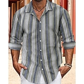 economico camicia da uomo con bottoni-Per uomo Camicia Camicia Estiva Camicia casual Camicia da Spiaggia Camicia con Bottoni Camicie a righe Giallo Marrone chiaro Blu Verde Kaki Manica Lunga A righe Bavero Vacanza Camicia hawaiana