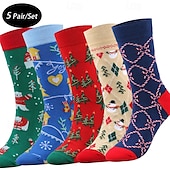 billiga herrstrumpor-Herr 5 par Multipack Socka Crew strumpor Vardagliga strumpor Julstrumpor Rubinrött Marinblå Färg Julgran Jul Dagligen Semester Medium Höst Vinter Mode Ledigt
