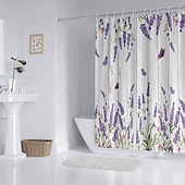お買い得  シャワーカーテン-フック付きシャワーカーテン 180cm*180cm(70&quot;*70&quot;) ポリエステル 洗える防水バタフライラベンダーパターン バスルームデコ